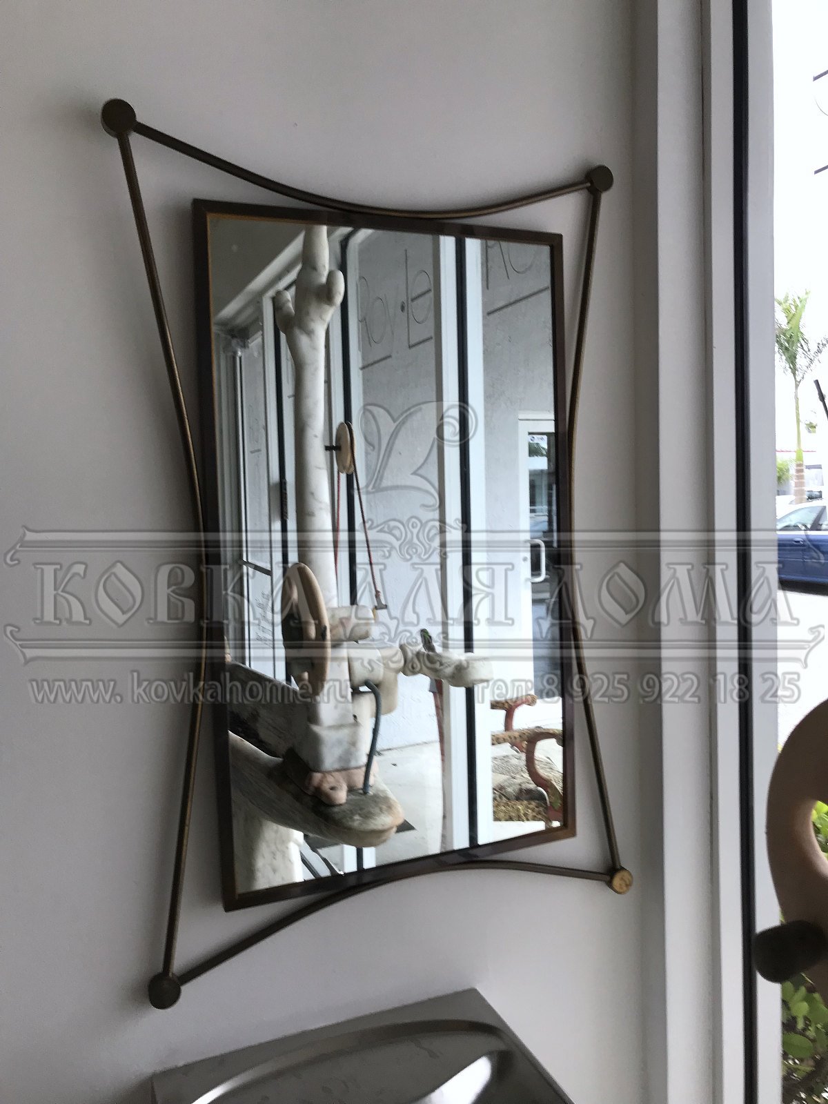 Зеркало в винтажном стиле в медной оригинальной раме, настенное ручной работы
