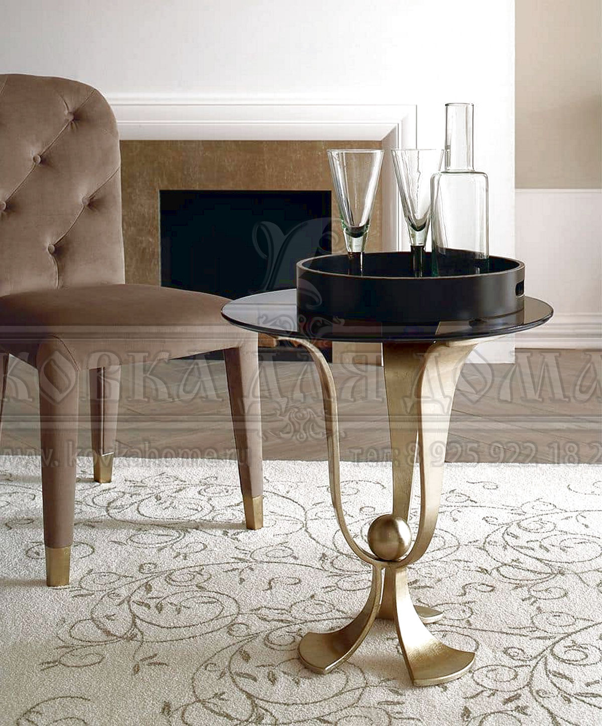 Фото столик декоративный со стеклом круглый кованые стальные красивые ножки