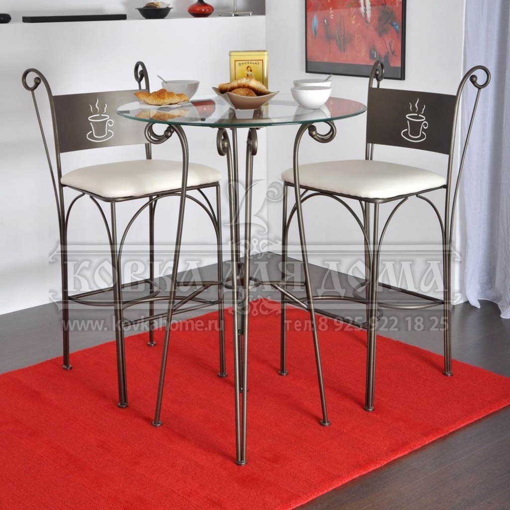 Фото барный стул со столом металлический ручная художественная ковка для кухни.