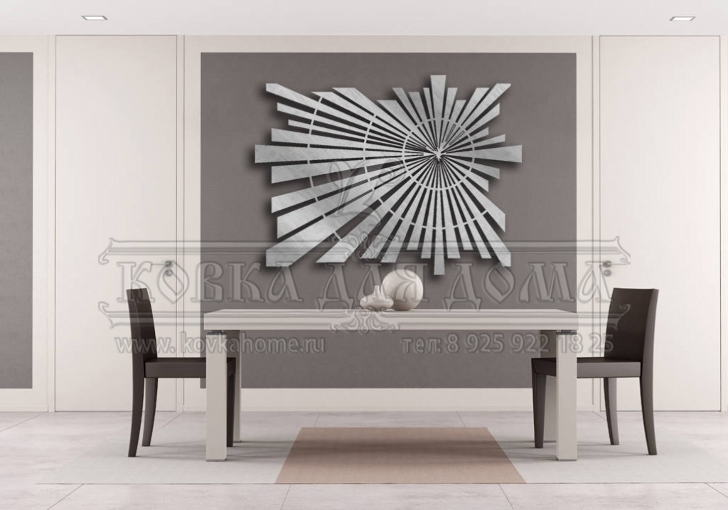 Декоративное настенное панно из металла для интерьеров в виде графических эффектов - лучей солнц