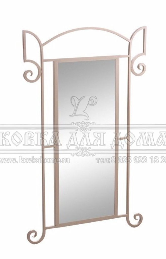 Зеркало настенное в светлой кованой раме с кованым декором для ванной комнаты. Размер 700х600мм.
