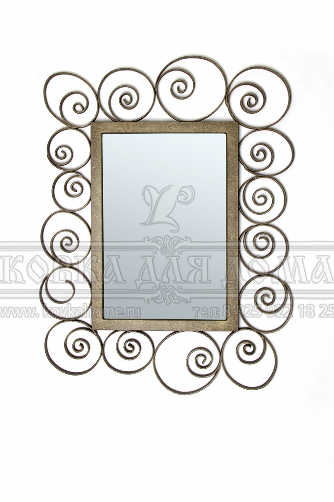 Зеркало в кованой оправе с кованым декором с патиной серебро. Настенное в прихожую или гостинную. Размер 700х600мм. 