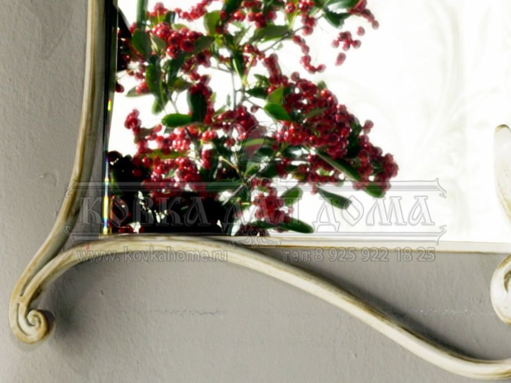 Зеркало в кованой раме 900х500мм. Настенное прямоугольной  формы. цвет белый с патиной золото. 