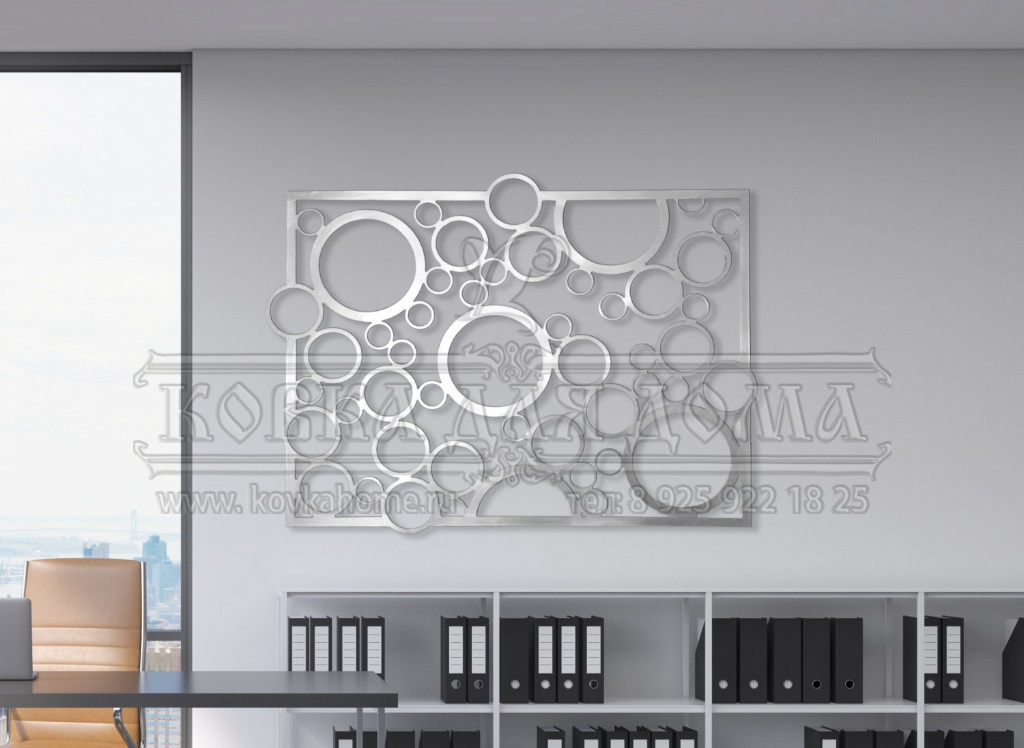Декоративное настенное панно из металла лазерная резка для интерьеров в виде графических эффектов - круги