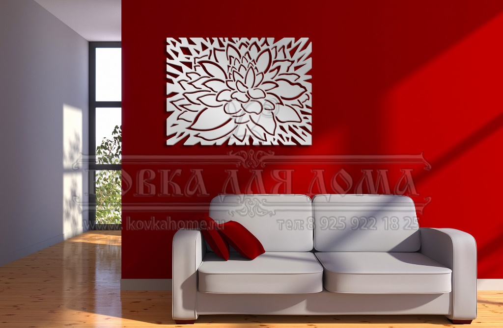 Декоративное настенное панно из металла для интерьеров в виде графических эффектов - цветы лотоса