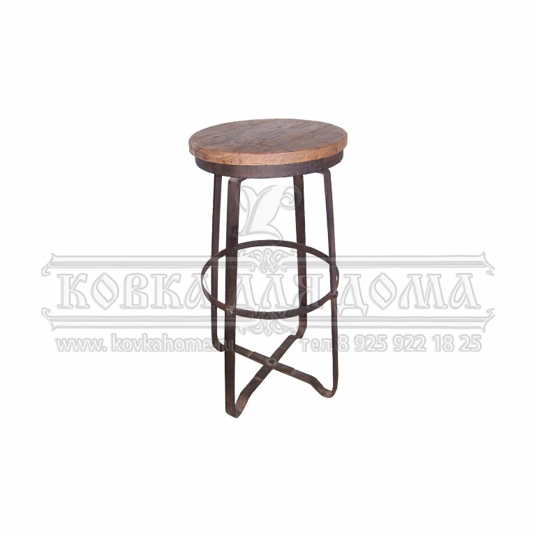 Кованые барные стулья круглые с деревянным сиденьем без спинки для кафе бара ресторана.