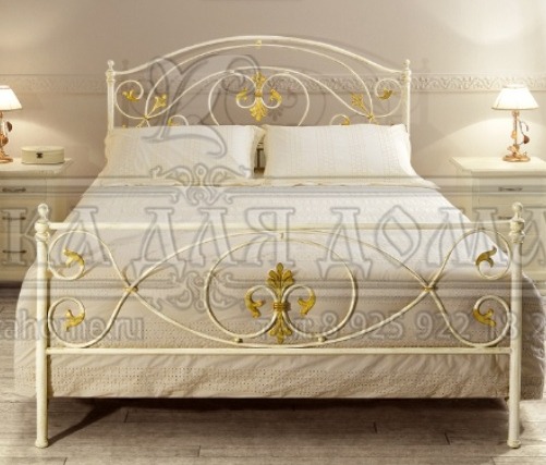 Кованая кровать белая с золотой патиной, в классическом стиле с художественными коваными элементами. Размеры 2200х1100мм высота ложа 400мм изголовья 1100мм.